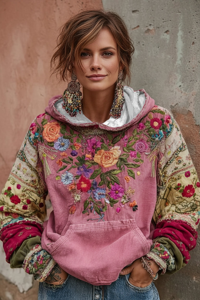 Lunette | Floral Patchwork Hooded Sweatshirt