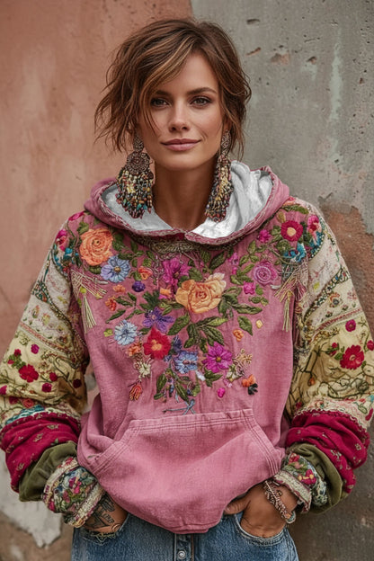 Lunette | Floral Patchwork Hooded Sweatshirt