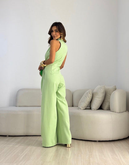 Xavielle | Draped Halter Wide Leg Jumpsuit