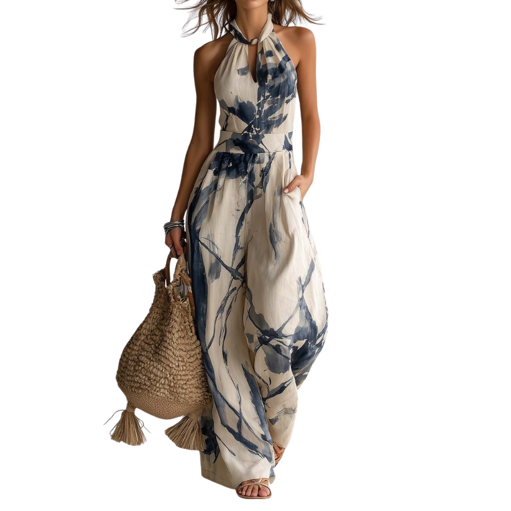 Emmeline | Flowing Halter Neck Statement Jumpsuit