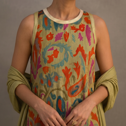 Mirevique | Printed Dress and Satin Shawl Set