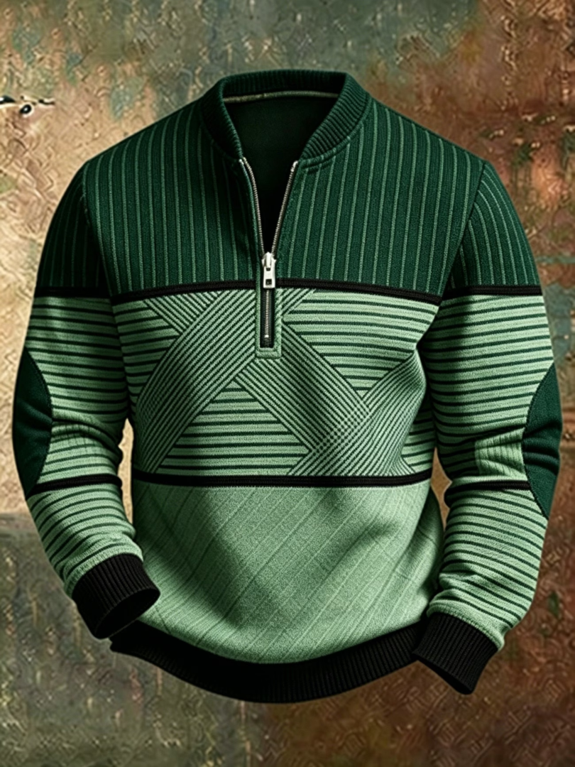 Ulster | Contrast Pattern Zip Neck Sweater