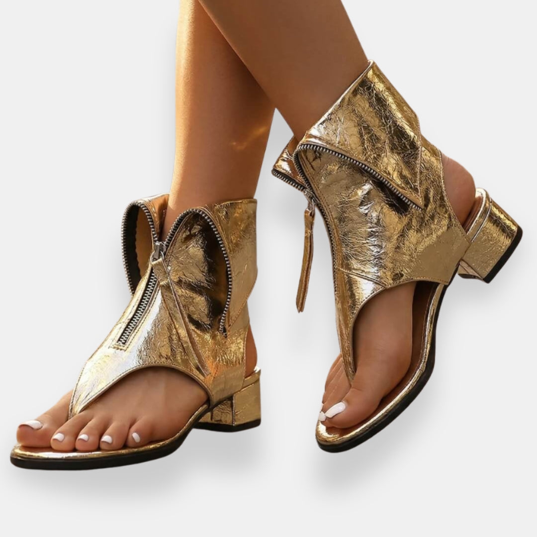 Zaria | Metallic Zip Detail Ankle Sandals