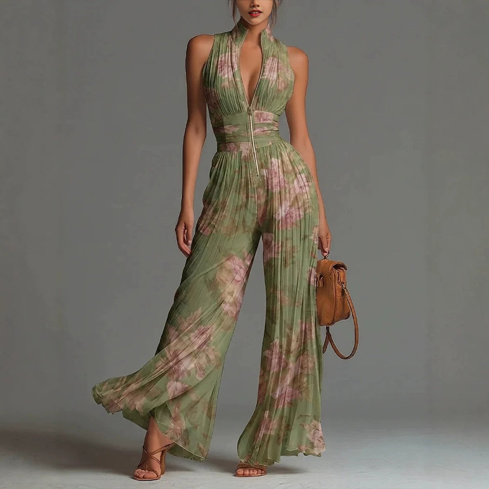 Calvielle | Floral Halter Wide Leg Jumpsuit