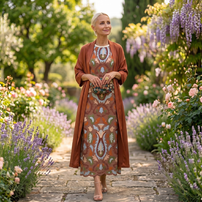 Mirevique | Printed Dress and Satin Shawl Set
