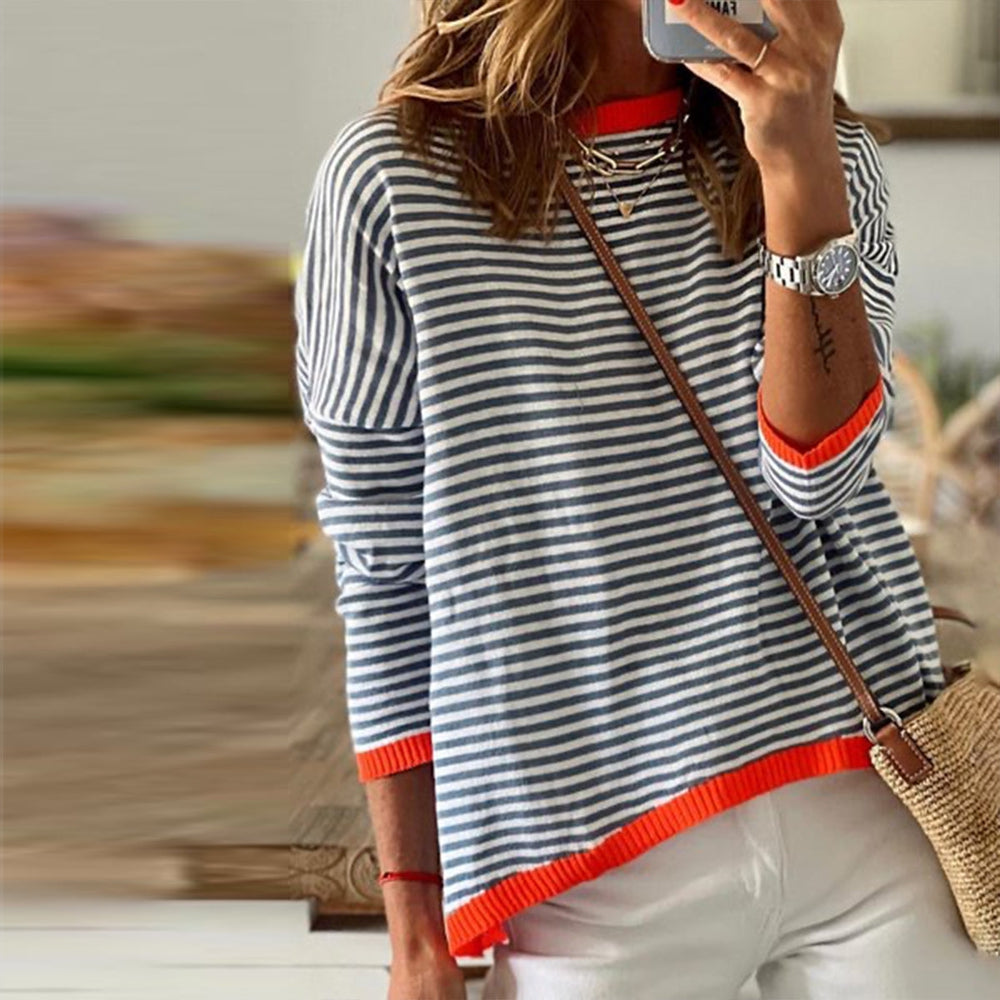 Norvina | Contrast Trim Striped Sweatshirt