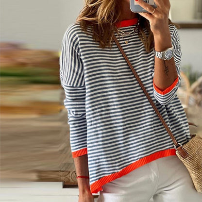 Norvina | Contrast Trim Striped Sweatshirt
