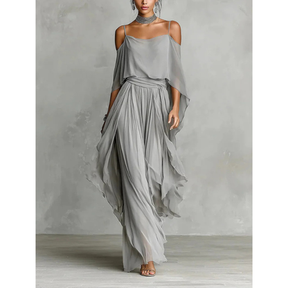 Velmoria | Layered Chiffon Top and Wide Leg Set