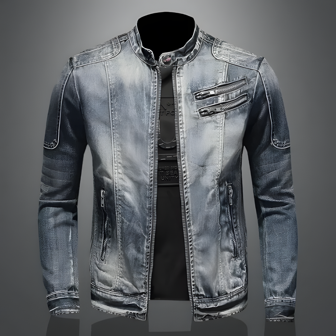 Bram | Distressed Stand Collar Denim Jacket