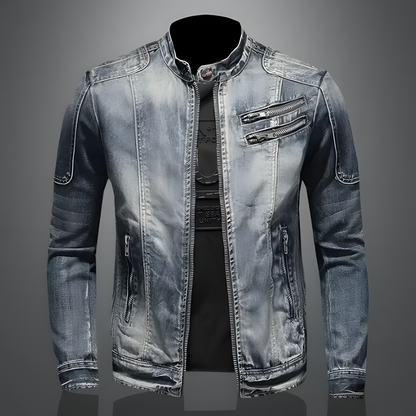 Bram | Distressed Stand Collar Denim Jacket