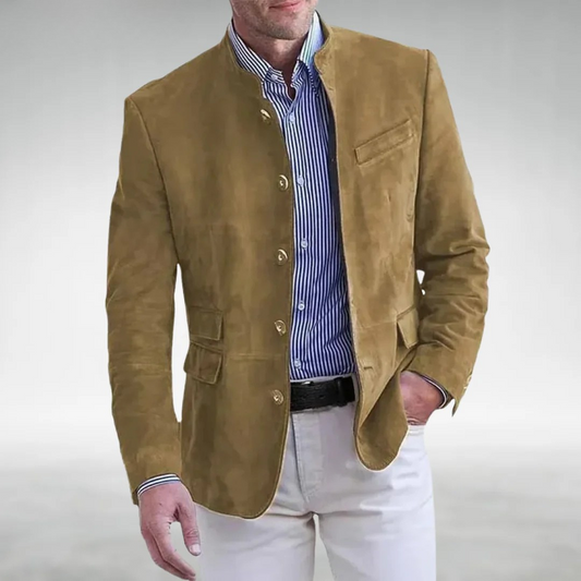 Wystan | Heritage Stand Collar Suede Blazer