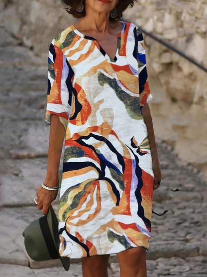 Vera | Abstract Wave Print Midi Dress