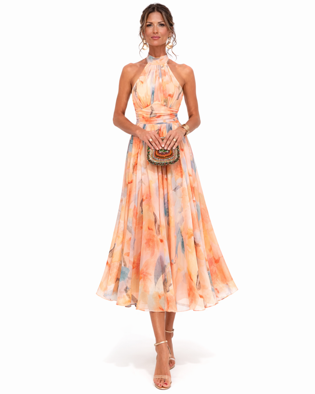 Elovienne | Pleated Neck Flowing Maxi Dress