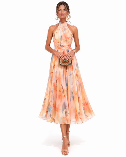 Elovienne | Pleated Neck Flowing Maxi Dress