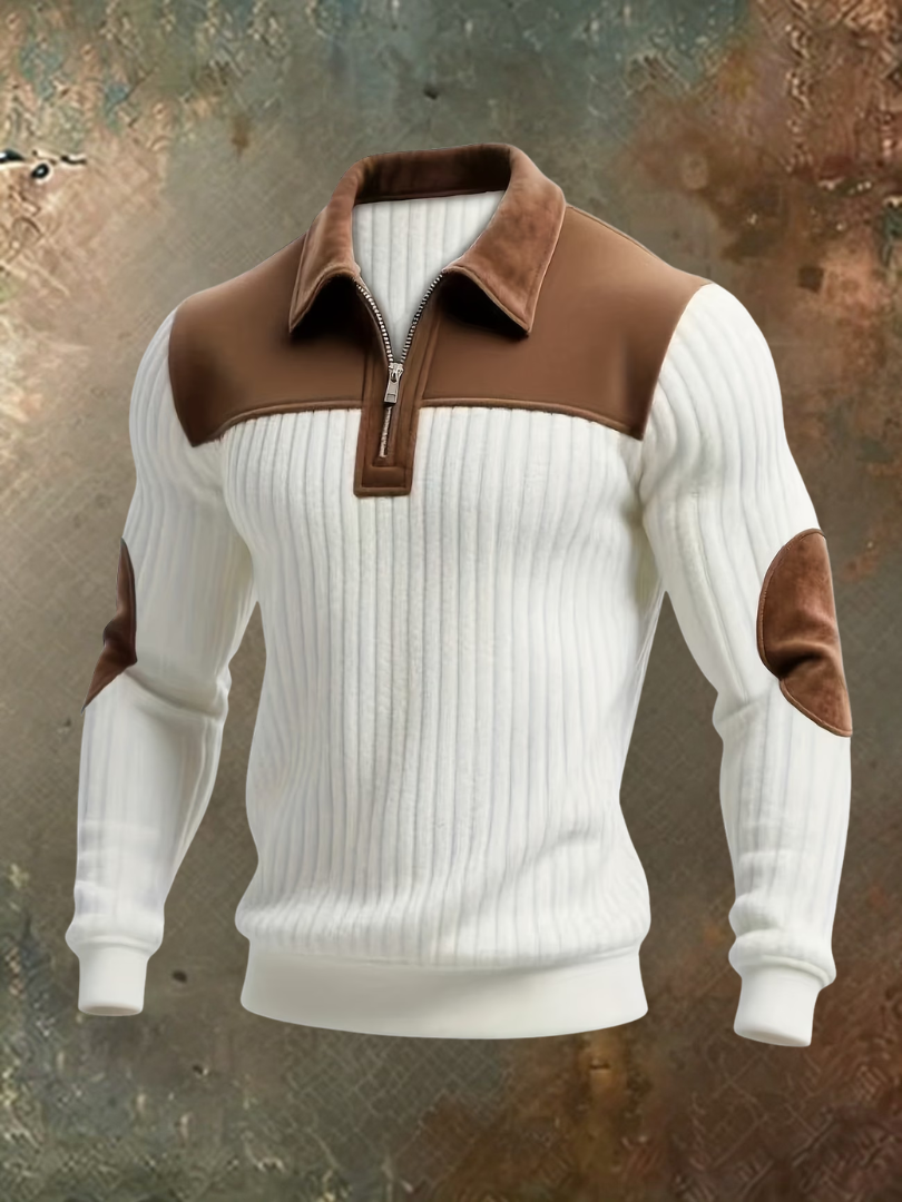 Orville | Ribbed Elbow Patch Zip Sweater