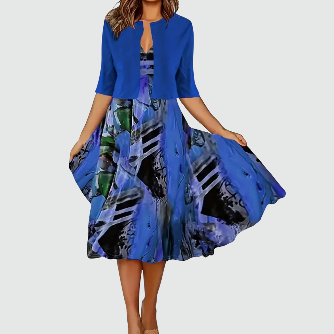 Norah | Abstract Flowy Dress and Cardigan Set