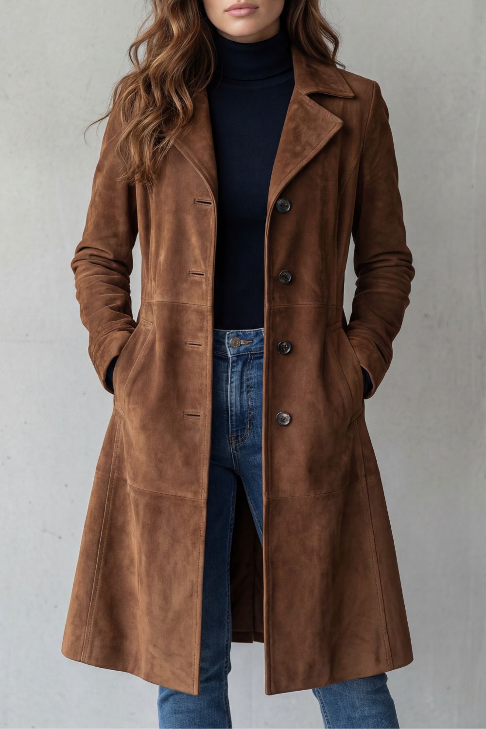 Amarande | Tailored Suede Look Longline Coat