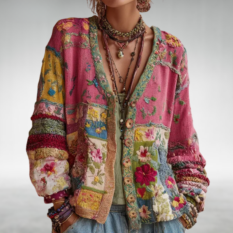 Ainsoria | Vintage Patchwork Knit Cardigan