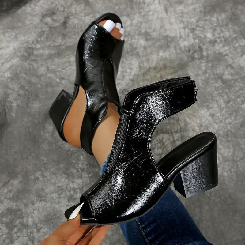 Elyra | Mesh Panel Block Heel Sandals