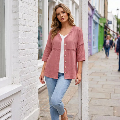 Dorothea | Artisan Trim Button Front Blouse