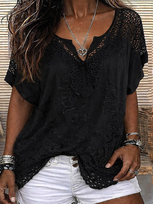 Odalys | Embroidered Lace V Neck Blouse