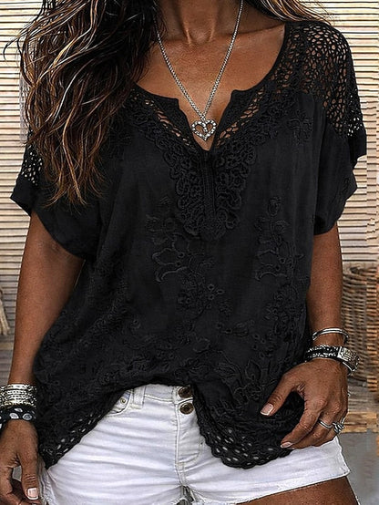 Odalys | Embroidered Lace V Neck Blouse