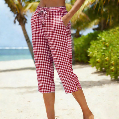 Davina | Casual Drawstring Check Capris