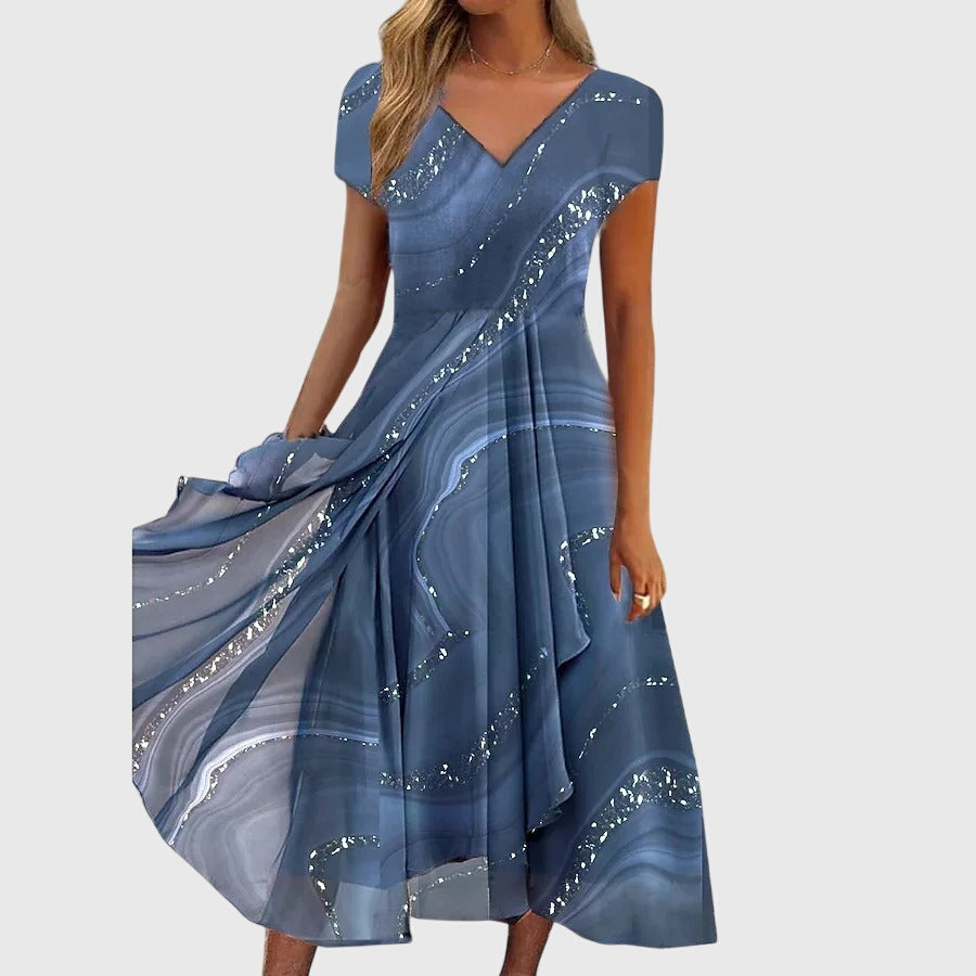 Sylveria | Marble Print Flow Midi Dress