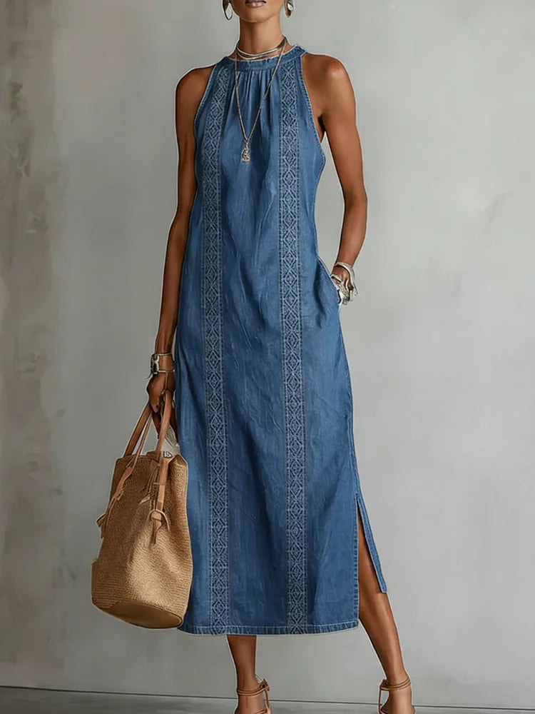 Emberly | Casual Sleeveless Midi Denim Dress