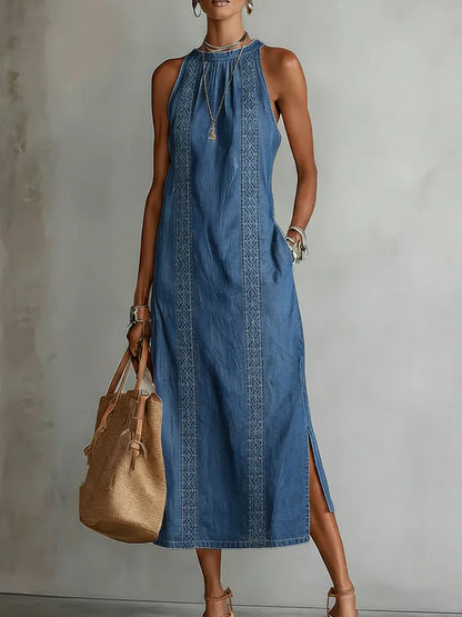 Emberly | Casual Sleeveless Midi Denim Dress