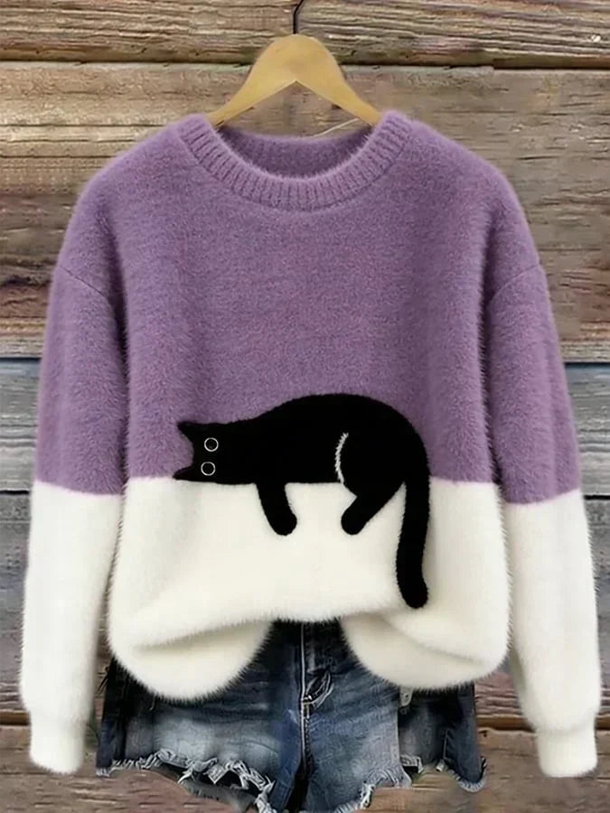 Uvelia | Cozy Cat Graphic Knit Sweater