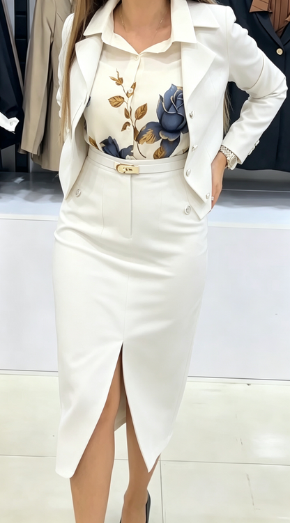 Xylena | Tailored Button Blazer Skirt Set
