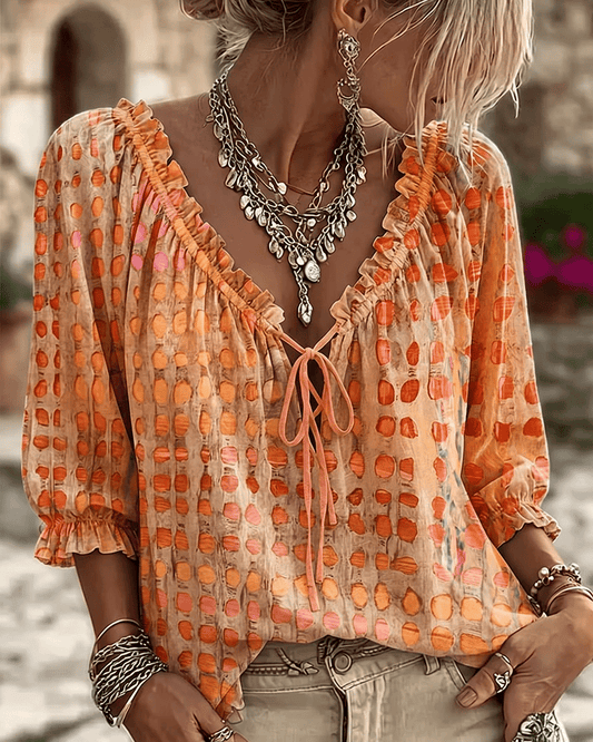 Kaelani | Textured Tie Neck Boho Blouse