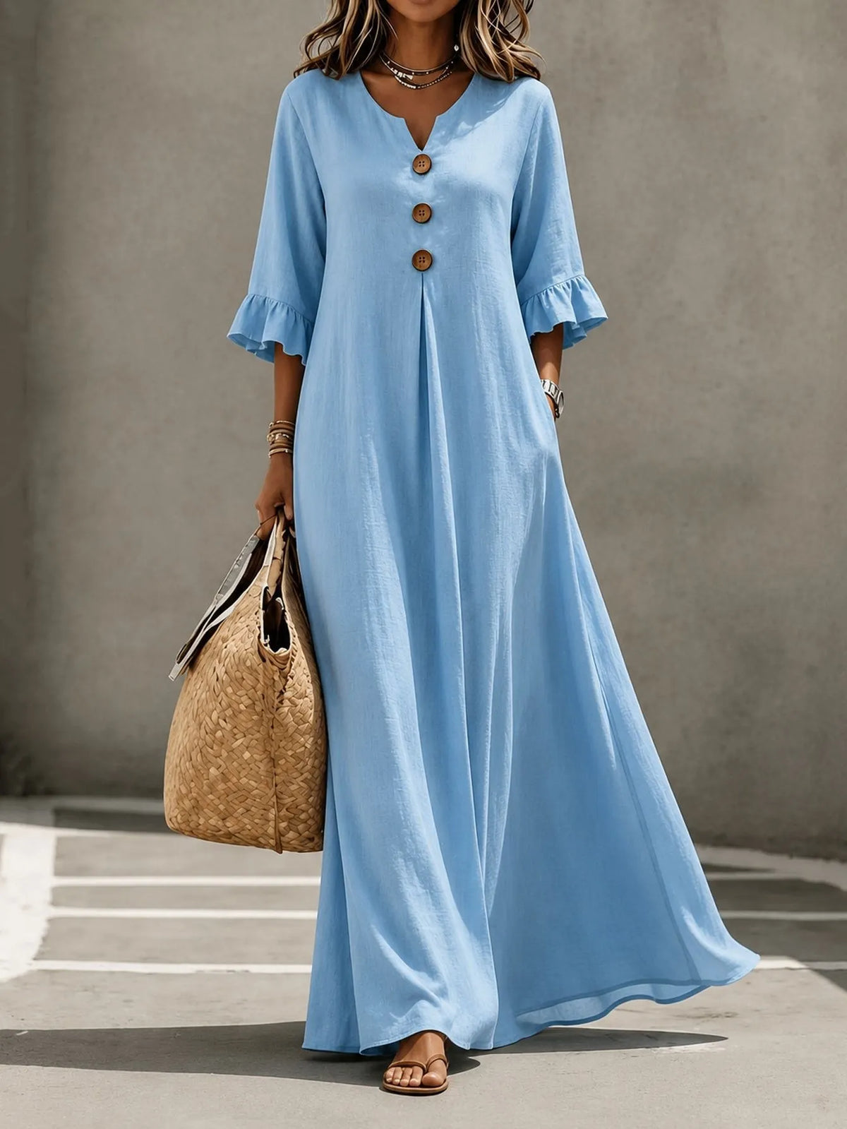 Ceryselle | Ruffle Sleeve Flowing Maxi Dress
