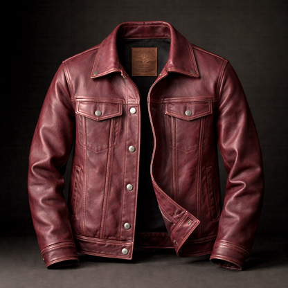 Cole | Vintage Style Green Real Leather Trucker Jacket