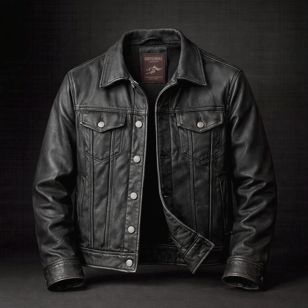 Cole | Vintage Style Green Real Leather Trucker Jacket