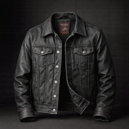 Cole | Vintage Style Green Real Leather Trucker Jacket