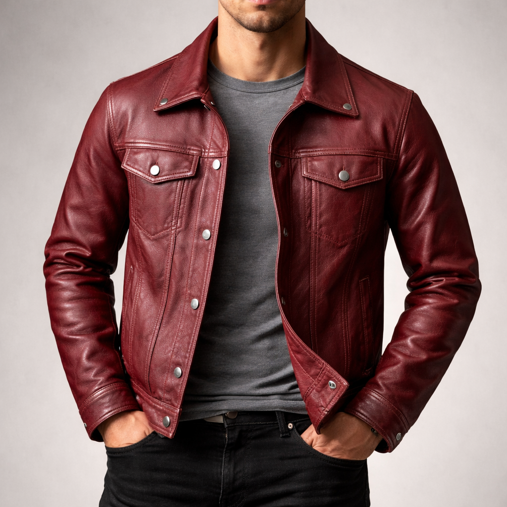 Cole | Vintage Style Green Real Leather Trucker Jacket