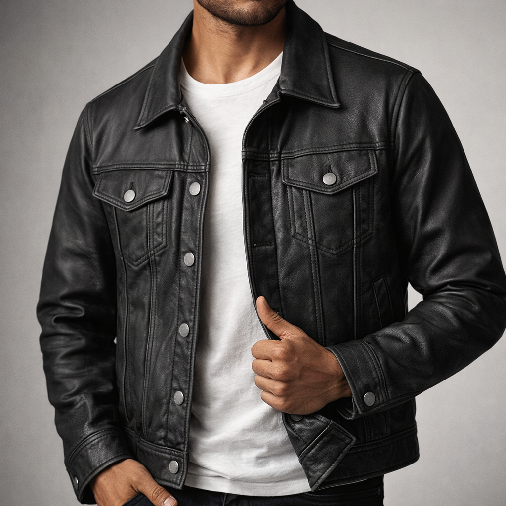 Cole | Vintage Style Green Real Leather Trucker Jacket