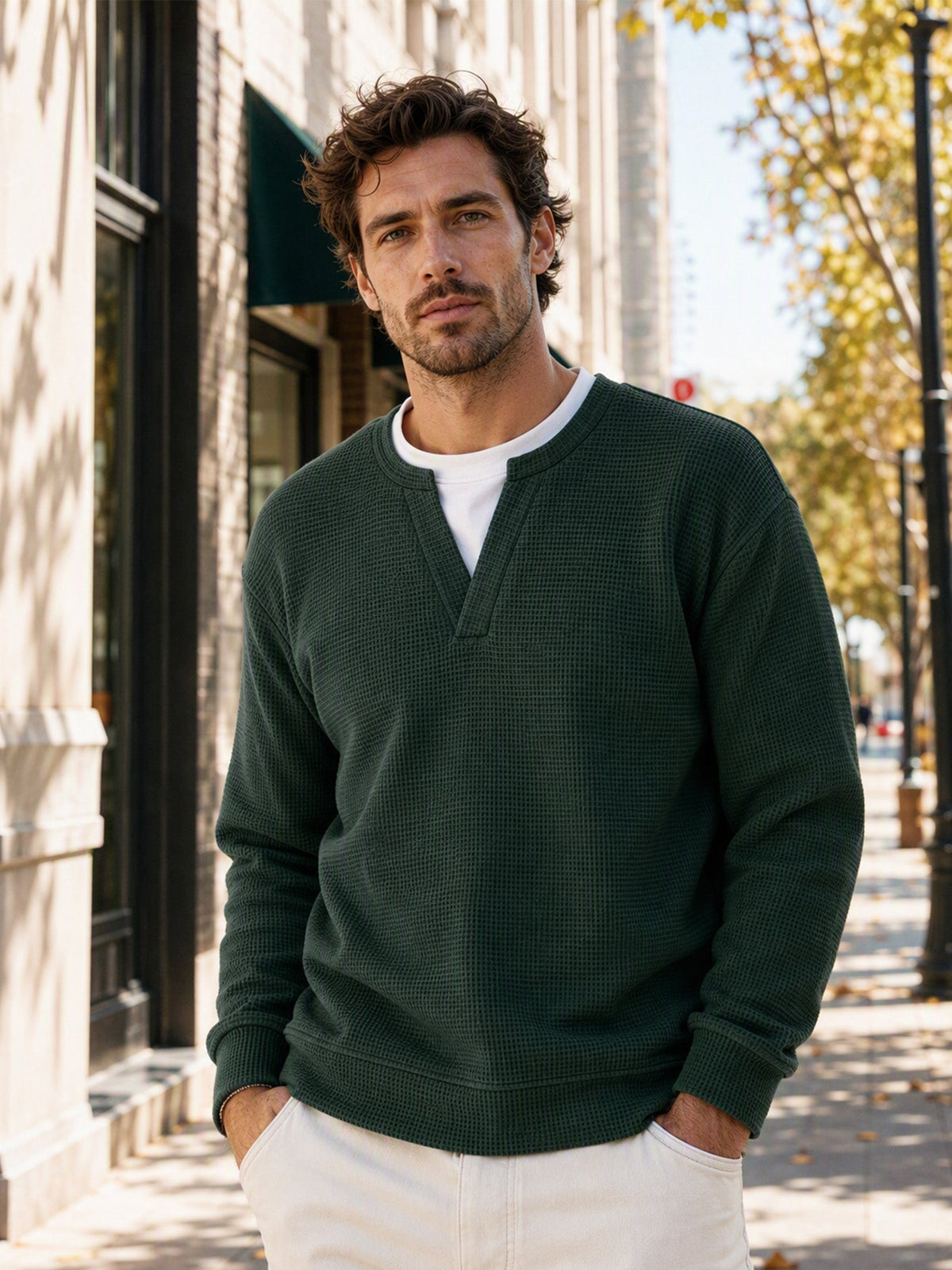 Gavran | Textured Notch Neck Casual Sweatshirt