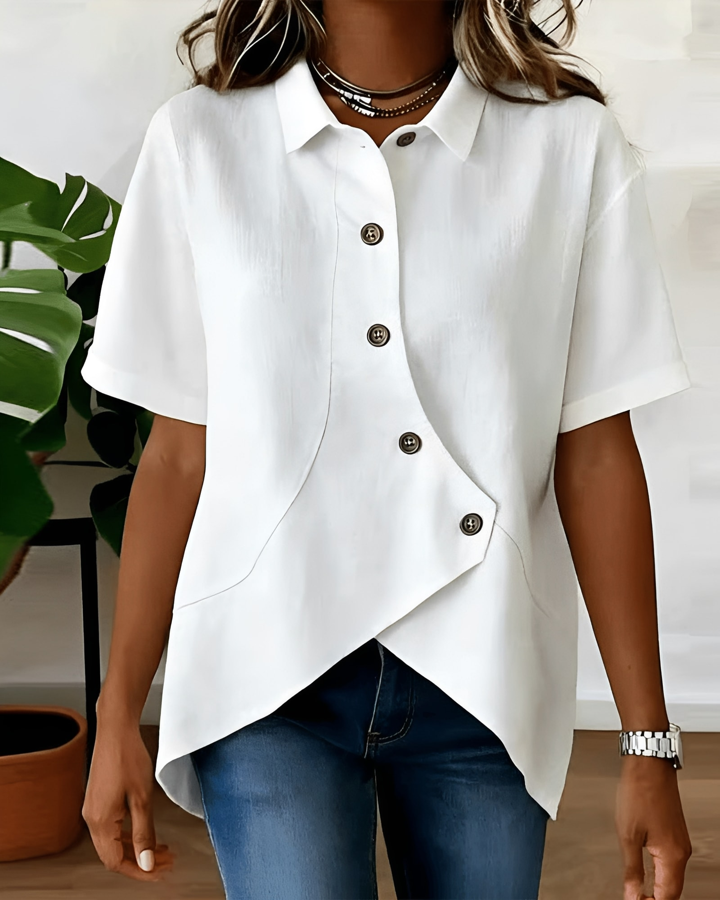 Mirellora | Asymmetrical Button Casual Blouse