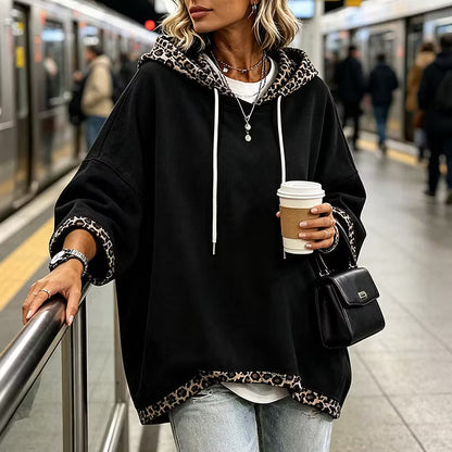 Rosamund | Relaxed Leopard Trim Hooded Sweatshirt