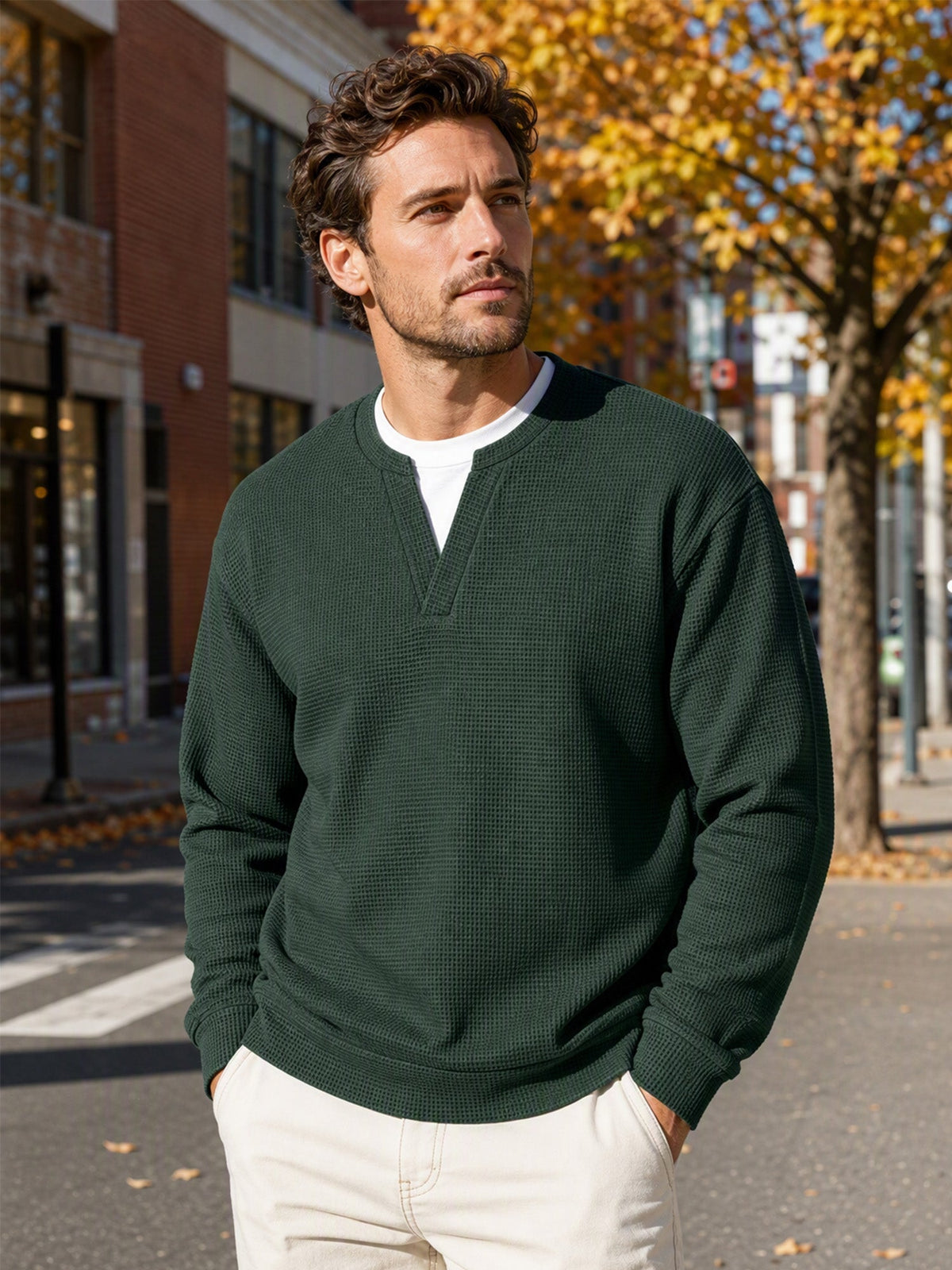 Gavran | Textured Notch Neck Casual Sweatshirt