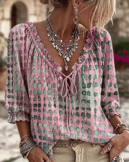 Kaelani | Textured Tie Neck Boho Blouse