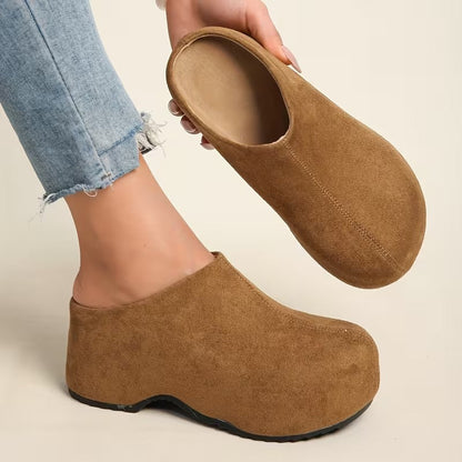 Zyndra | Minimal Suede Closed Toe Chunky Platform Mules