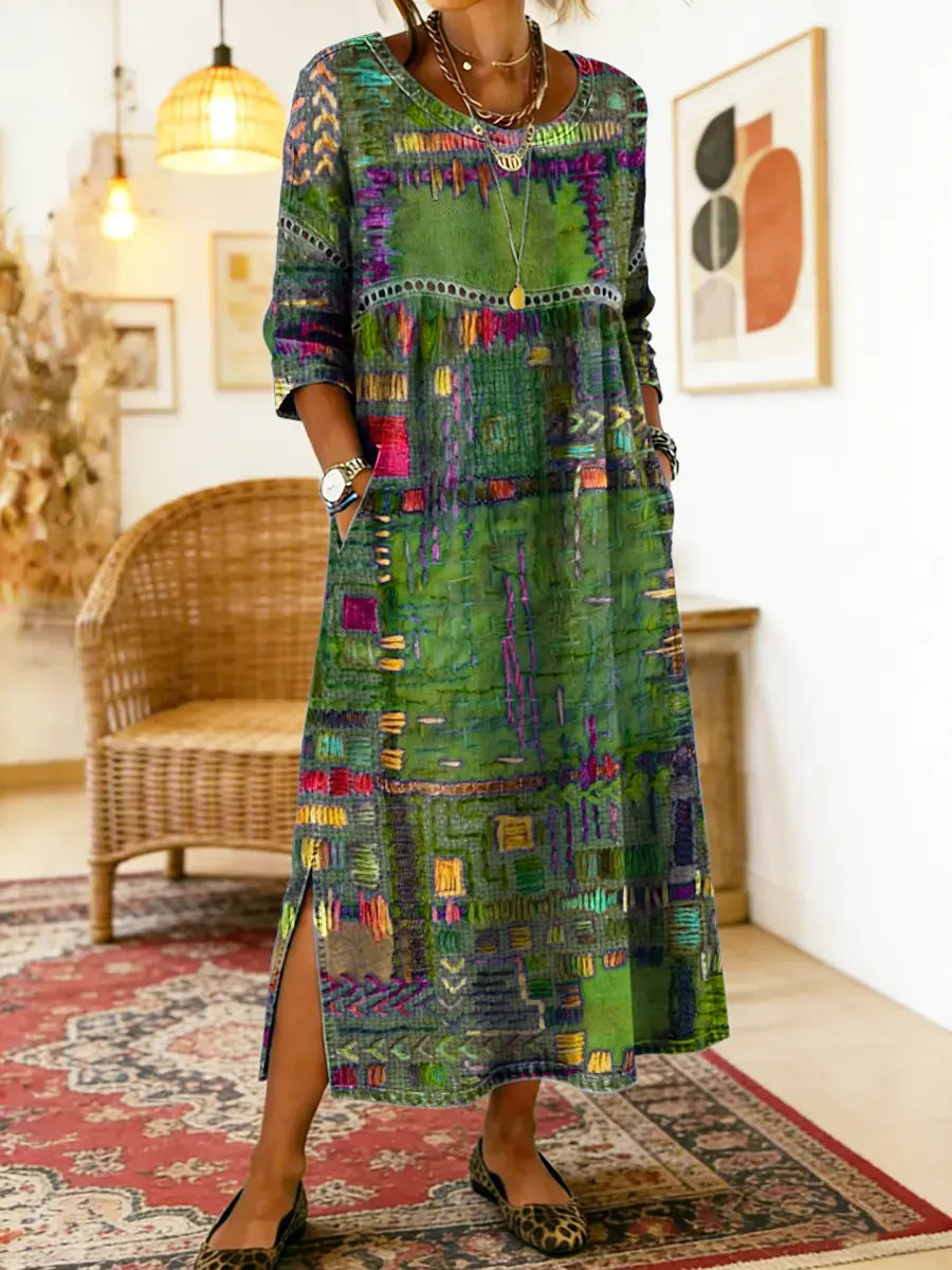 Frida | Boho Patchwork Print Relaxed Maxi Dress with Pockets