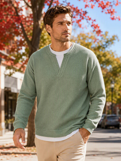 Gavran | Textured Notch Neck Casual Sweatshirt