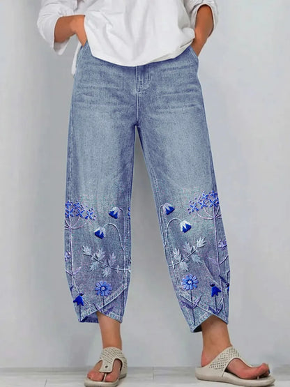 Calivra | Relaxed Embroidered Denim Trousers