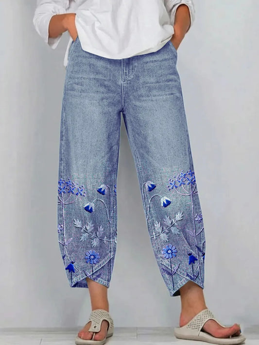 Calivra | Relaxed Embroidered Denim Trousers