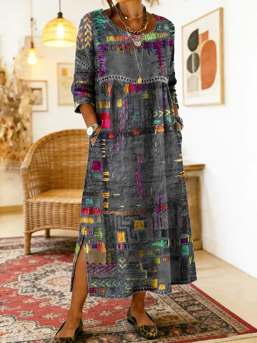 Frida | Boho Patchwork Print Relaxed Maxi Dress with Pockets